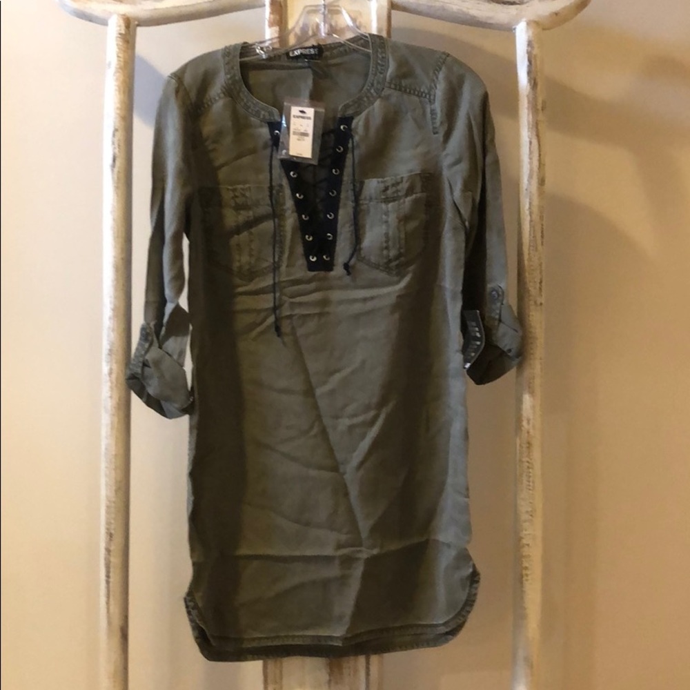 Express army green lace up dress